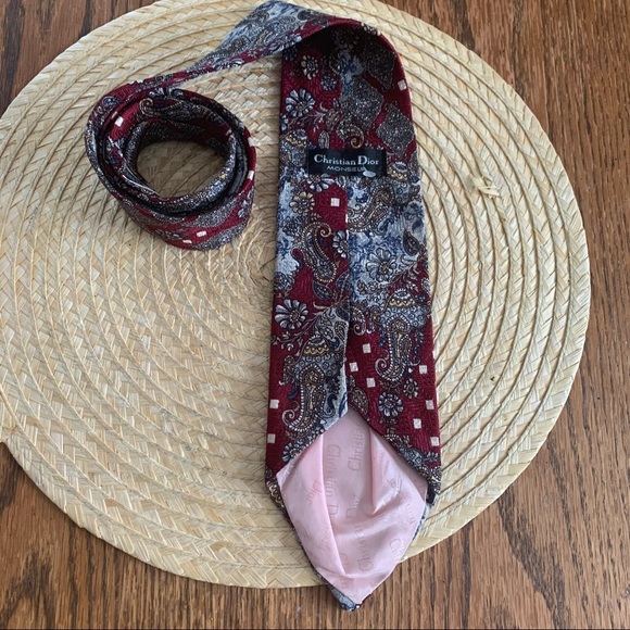 Christian Dior Rare Unique Canada Made Men Vintage Parsley Prints Neck Dress Tie - Picture 2 of 11